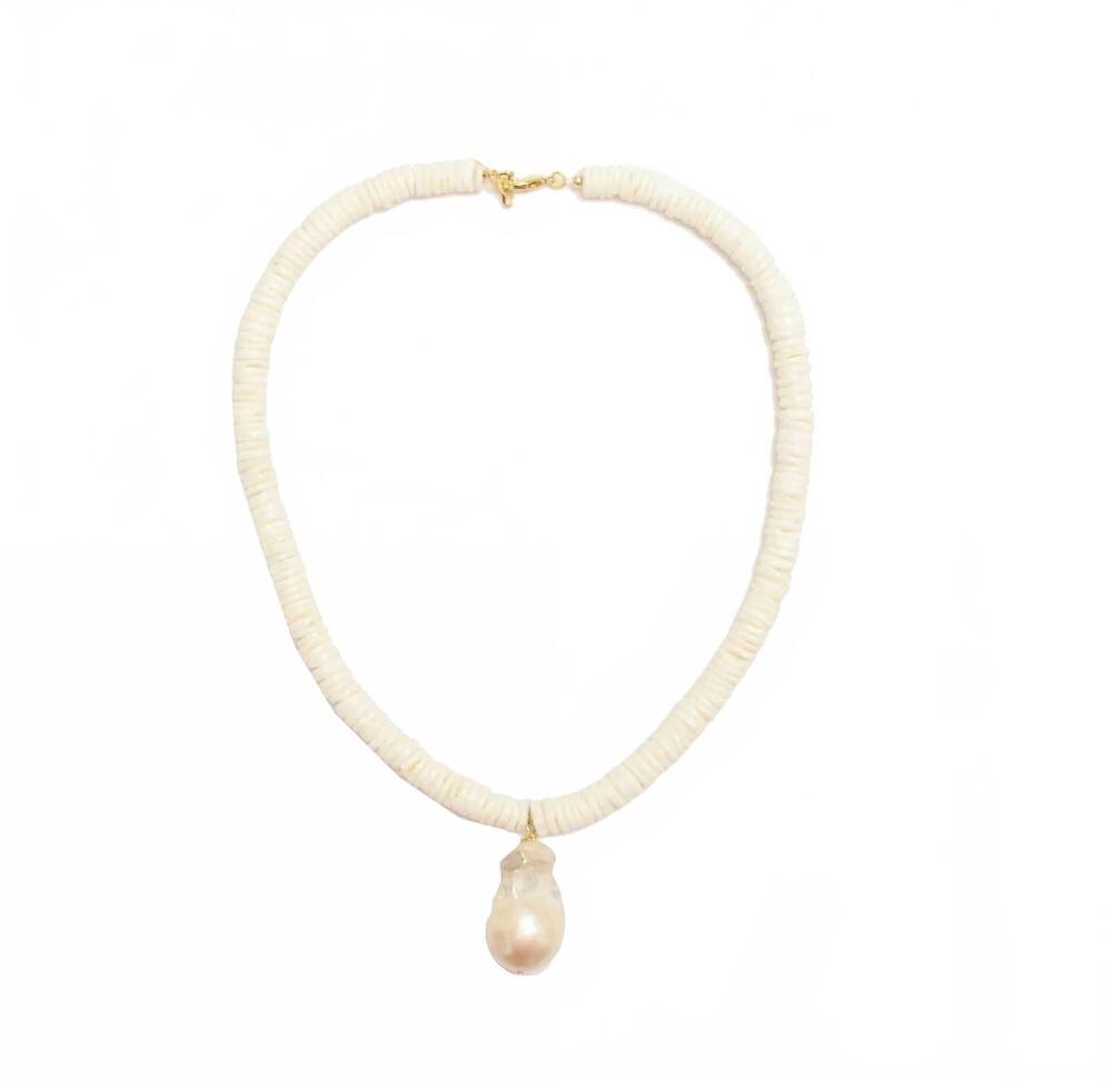 NEW ADRIANA PAPPAS heishi baroque necklace in white